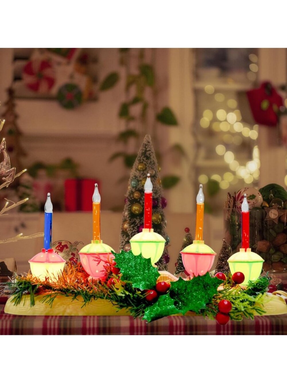 Vintage 5-Light Bubble Candle Lamps - Multicolor Electric Christmas Decor, Party